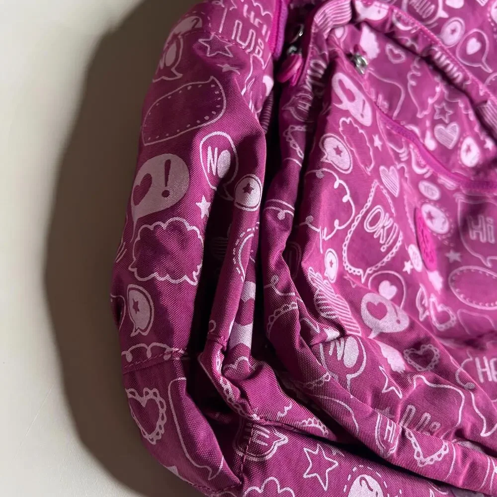 Kipling Backpack Pink Purple Print Girls School Bag Hello Hearts Stars Live.Ligh